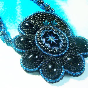 Statement Necklace, Bead Embroidered Pendant,  Art Deco Style Necklace