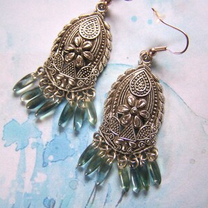 Dangle Earrings,  Boho Style Earrings, Women&#39;s Dangle Earrings, Gift for Her, Antiqued Silver Earrings, Crystal Drop Dangles, Silver Earring