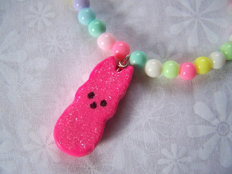 Kids Easter Peeps Bunny Necklace Polymer Clay Little Girls
