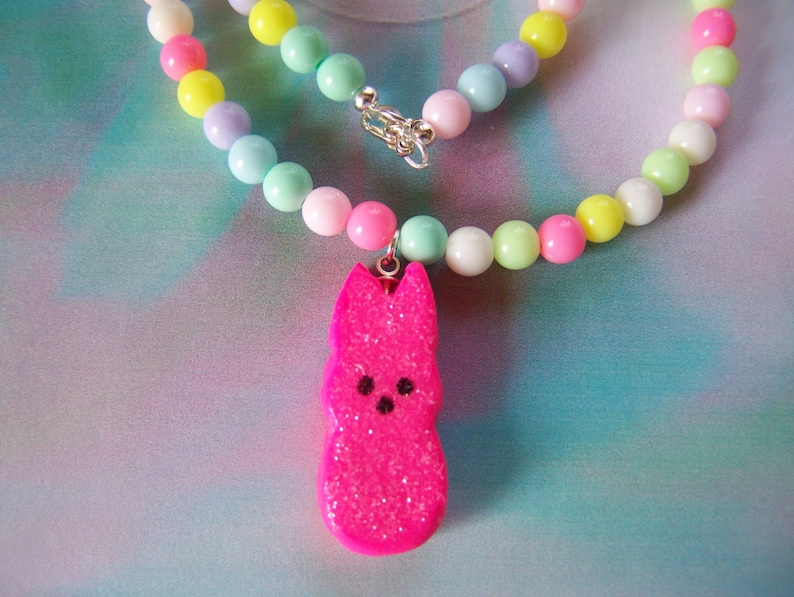 Kids Easter Peeps Bunny Necklace Polymer Clay Little Girls