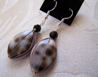 Shell Earrings Cowrie with Swarovski Crystal Clearance