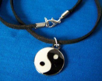 Yin Yang Symbol Black Suede Cord Necklace Unisex