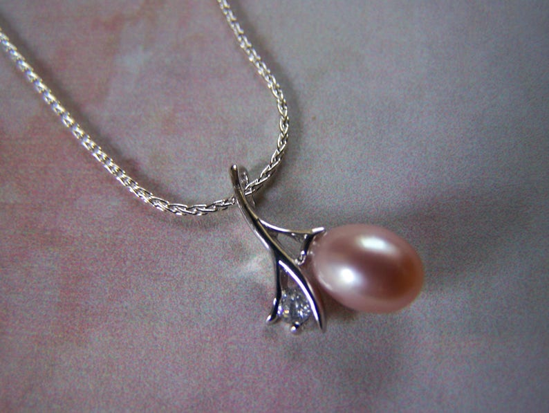 Genuine Pearl Pendant Dainty Pearl Pendant Peach Color Pearl Pendant Sterling Silver Pearl Setting Real Pearl Pendant with Setting