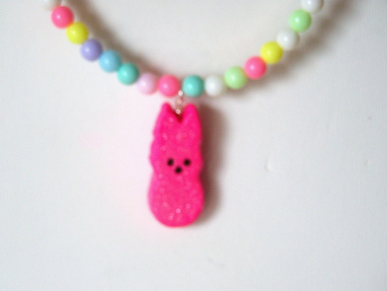Kids Easter Peeps Bunny Necklace Polymer Clay Little Girls