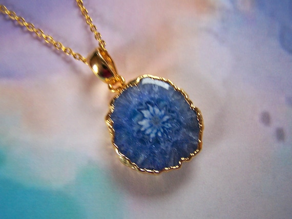 Natural Solar Quartz Gold Electroplated Necklace Chain Pendant Gemstone Jewelry