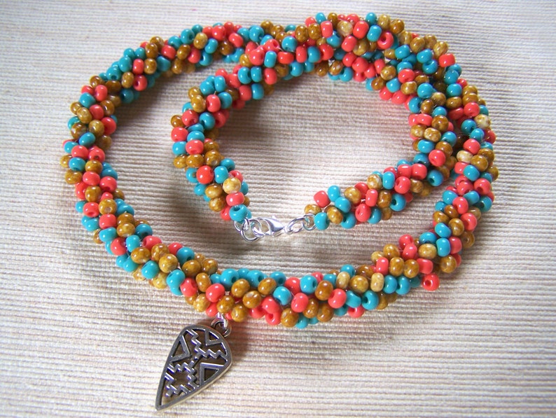Jewelry Set Southwest Colors Spiral Rope Necklace and Earrings