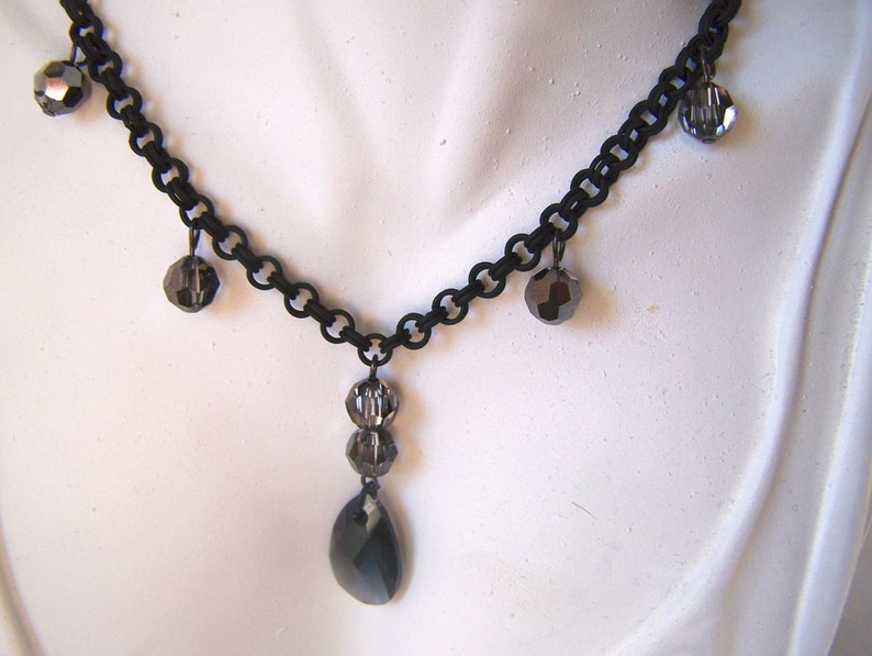 Jewelry Set Swarovski Graphite Pendants Necklace and Earrings Etsy