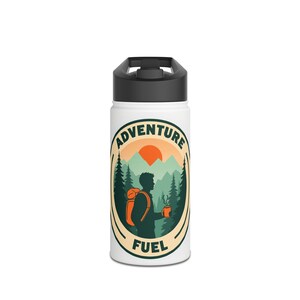 Water Bottle, Adventure Fuel Stainless Steel Standard Lid, Hiking, Camping, Outdoors, Travel Flask, Eco-Friendly Reusable Bottle