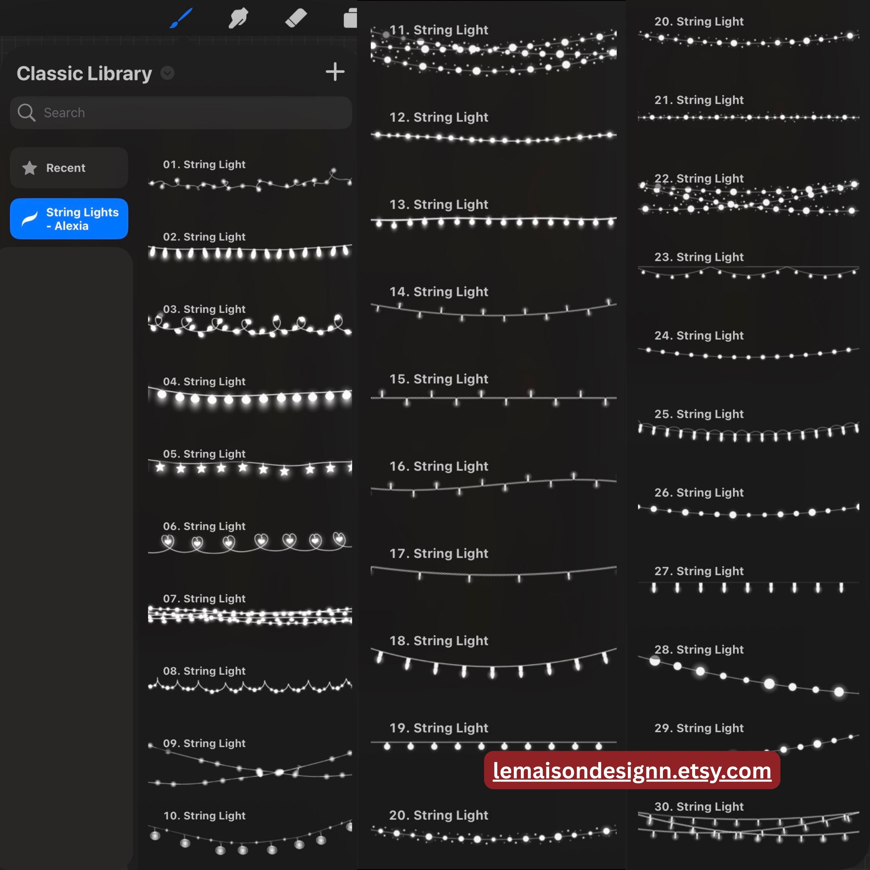 30 String Light PROCREATE Brush | Drawing Brush Set | PROCREATE Brush ...