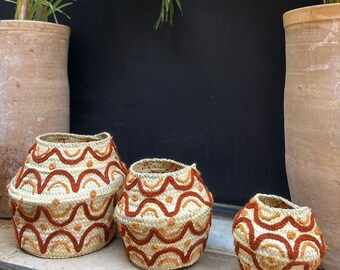 Set of 3 Handwoven Baskets – Boho Storage Baskets, Rustic Home Decor, Woven Planters, Natural Fiber Basket Set