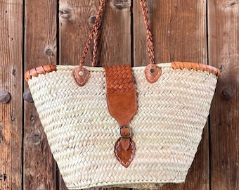 Handmade Woven Straw Bag with Leather Straps – Rustic Boho Tote for Everyday Use
