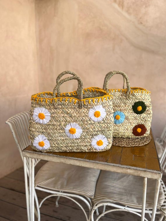 Embroidered Summer Straw Bags Handwoven Straw Flower Tote