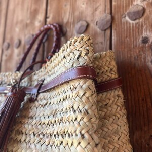 handmade moroccan straw tote bag; large woven basket; boho market bag image 3
