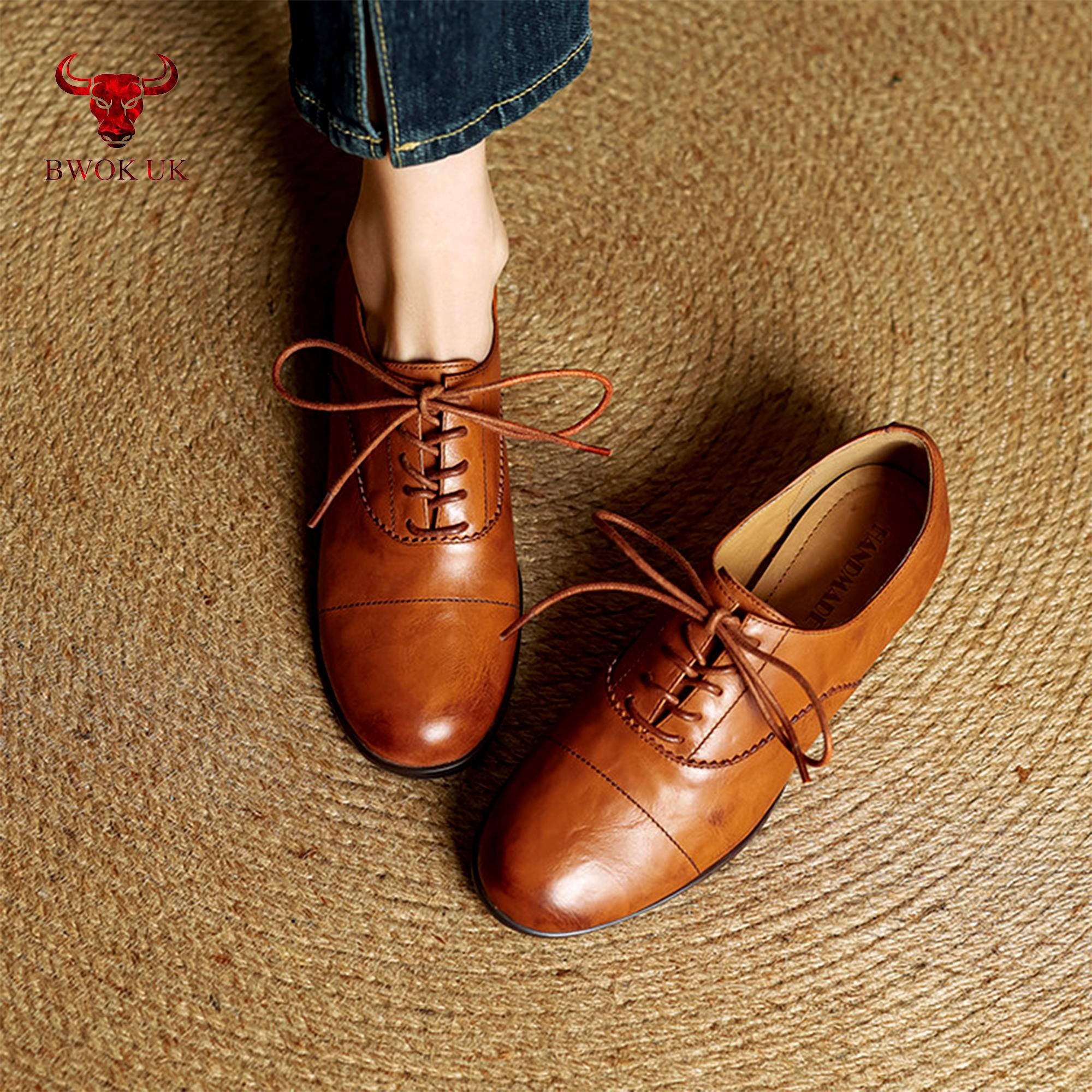 ハンドメイドレザーオックスフォードフラットシューズ：1920年代の