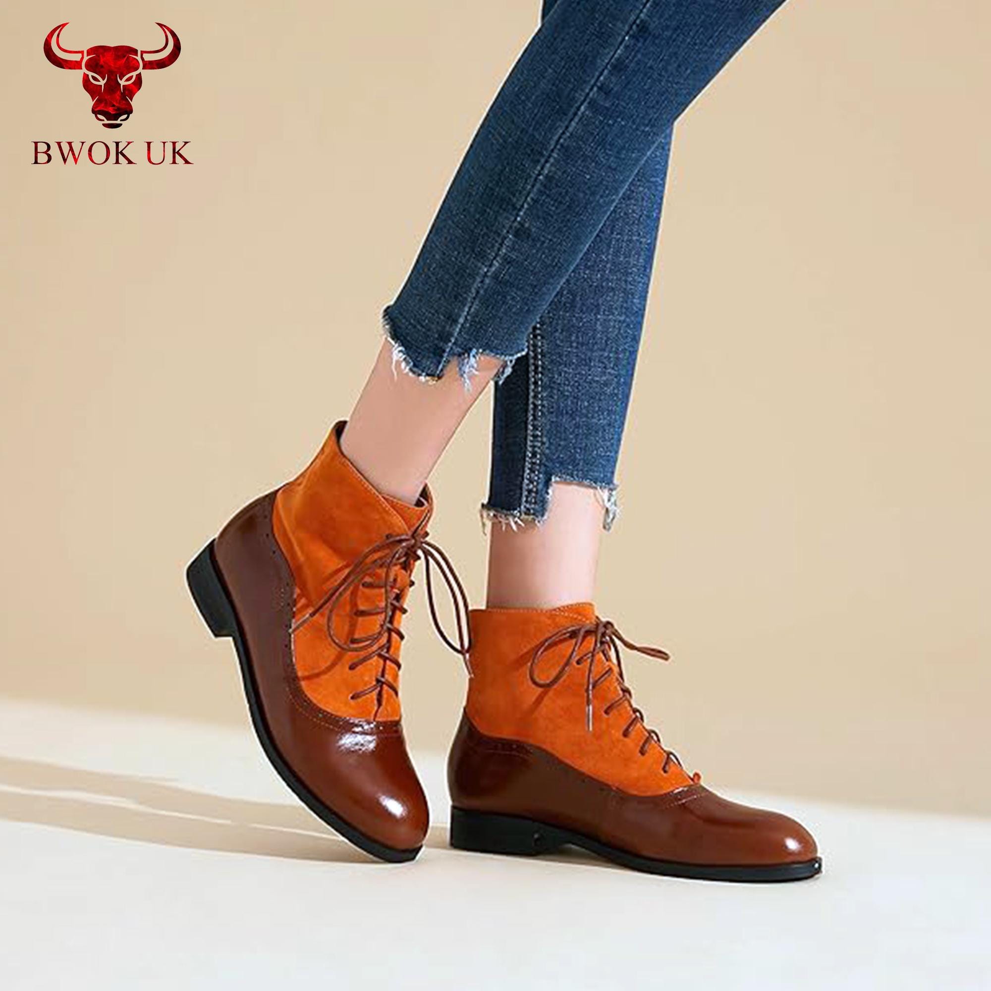 Lace up Flat Ankle Boots - Main Image