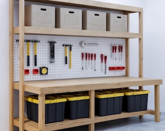 DIY Garage Workbench PDF Plans: Craft Table with Storage Shelves ( PDF Download)
