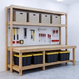 DIY Garage Workbench PDF Plans: Craft Table with Storage Shelves ( PDF Download)