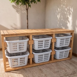 Laundry Basket Rack DIY Woodworking Plans: Home Organization (Digital PDF File)