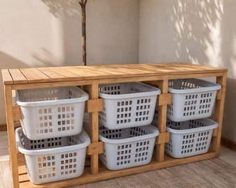 Laundry Basket Rack DIY Woodworking Plans: Home Organization (Digital PDF File)