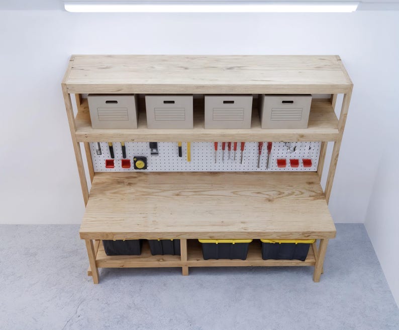 Workbench Storage Containers DIY Garage Workbench PDF Plans: Craft Table With Storage Shelves ( PDF ...