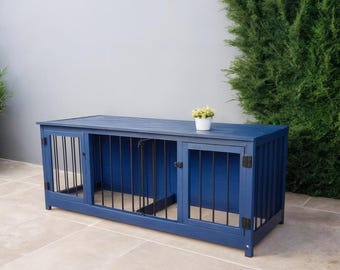 Double large dog kennel plans - DIY Wood indoor dog crate furniture plan