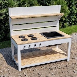 Planos para una cocina de barro infantil: estación de juegos al aire libre imprimible para armar uno mismo.
