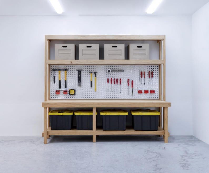 DIY Garage Workbench PDF Plans: Craft Table With Storage Shelves ( PDF ...