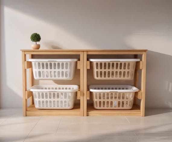 Laundry Basket Rack DIY Woodworking Plans: Home Organization (Digital PDF File)