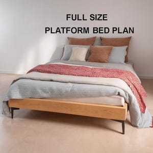 Plano de construcción de cama de plataforma completa (DIY), cama de plataforma moderna de tamaño completo, cama de plataforma sólida, cama de perfil bajo, marco de cama
