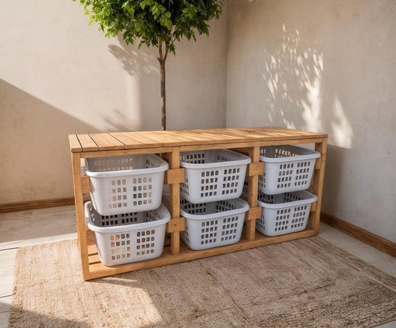 Laundry Basket Rack DIY Woodworking Plans: Home Organization (Digital PDF File)