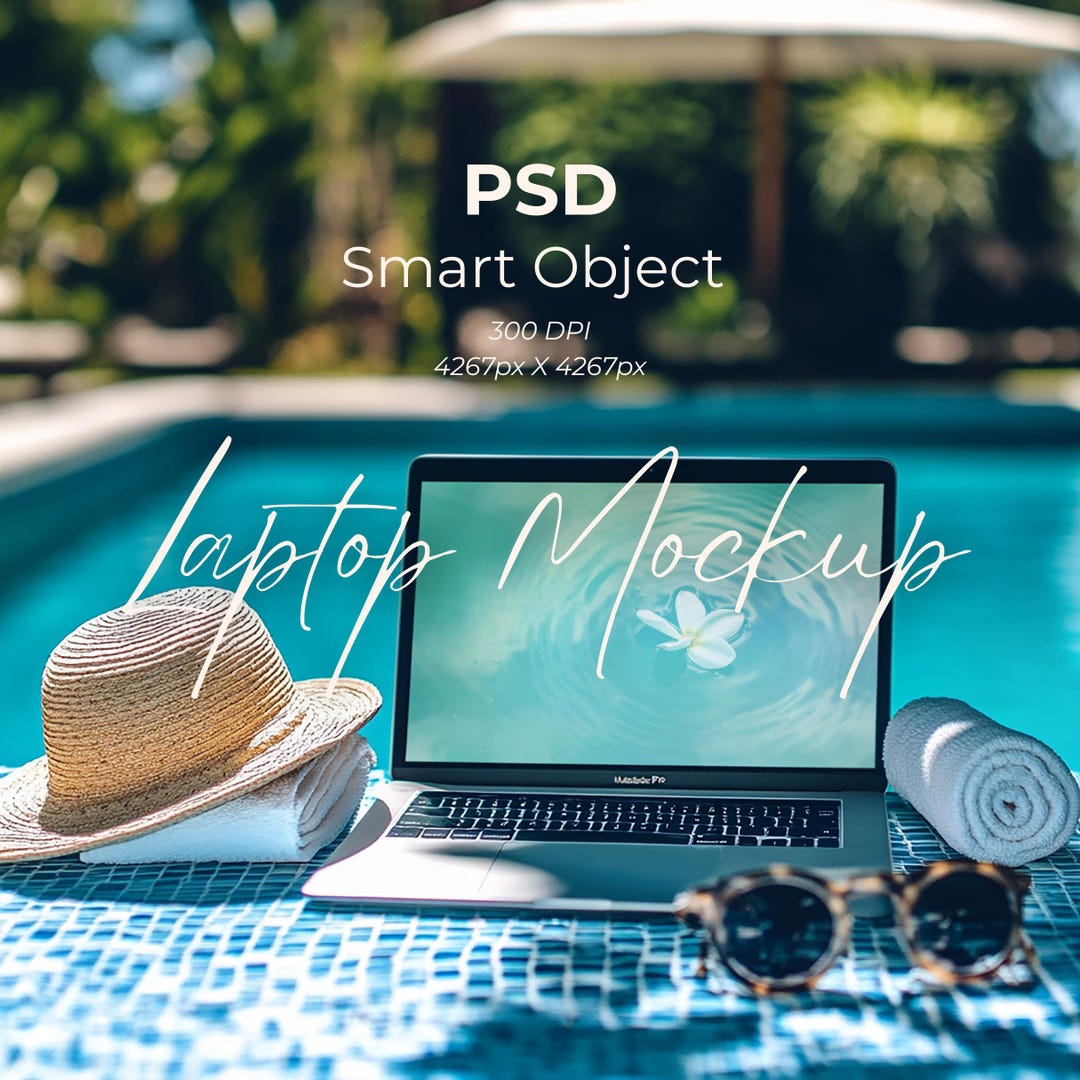 Tropical Resort MacBook Mockup: Luxury Pool Laptop Mockup With Smart ...
