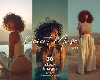 Desert Black Model Stock Photo Bundle: 30 Spa & Wellness Fashion Editorial Images (High-Resolution JPG)