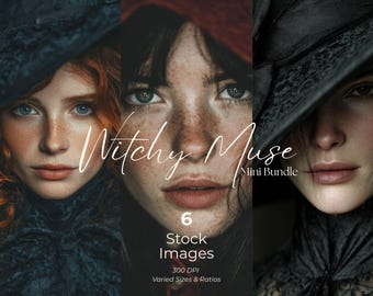 Witchy Stock Photo Mini Bundle: 6 Gothic Witch Portrait Images for Brands & Creators (Instant Download)