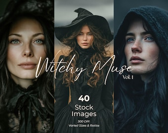 Pacchetto di foto stock di streghe gotiche: 40 immagini di stregoneria per marchi e creatori (download immediato)