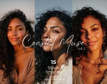 Black Model Coastal Stock Photo Bundle: 15 Seaside Fashion Editorial Images (Instant Download)