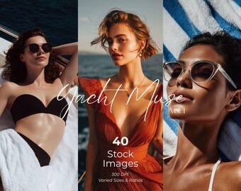Luxury Yacht Stock Photo Bundle: 40 Swimsuit & Fashion Editorial Images for Creators (Instant Download)