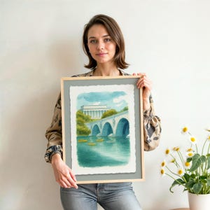 Washington DC Wall Art Print Arlington Memorial Bridge and Lincoln Memorial Watercolor Deckled Edge Framed Artwork Gift for Travel Lovers