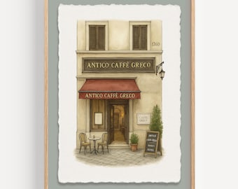 Italian Cafe Print: Rome Coffee Shop Watercolor Illustration
