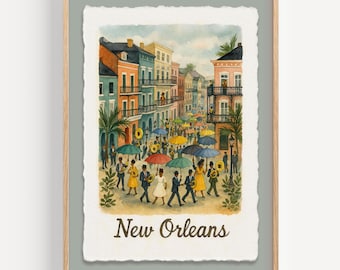 New Orleans Jazz Parade Druck: French Quarter Aquarell Kunst
