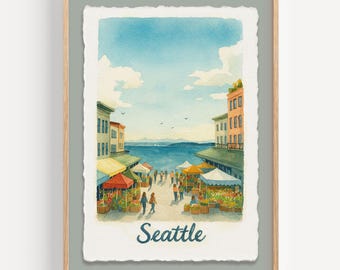 Seattle Pike Place Market Watercolor Art Print: Pacific Northwest Home Decor