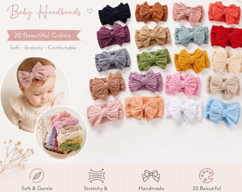 Fascia per capelli da neonata con fiocco grande e arricciato, accessorio per capelli in nylon, regalo per neonata, capelli per bambina, baby shower, elasticizzata, abiti per bambina, foto di famiglia