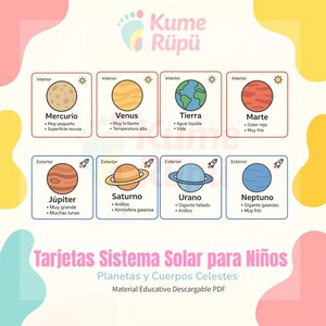 Cartões do Sistema Solar para Crianças | Planetas e Corpos Celestiais | Material educacional para download em PDF | Atividades Montessori SEN