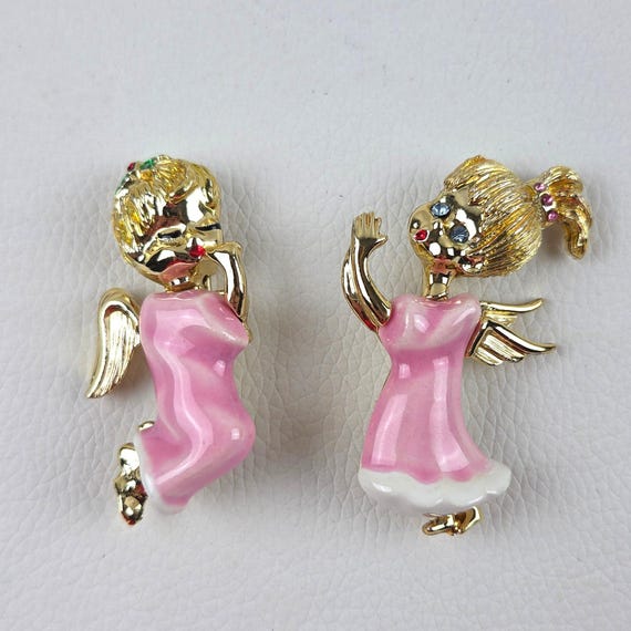 Estate Brooch Angel Set Beatrix Pins Boy Girl Celestial Cherubs Christmas