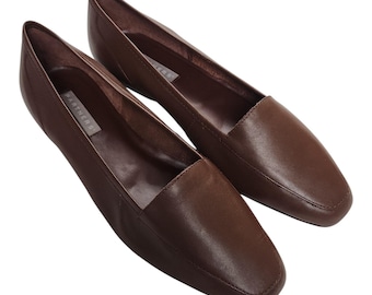 Vintage Partners Lea Leder Loafers Wohnungen 10 M Cognac Braun Flache Schuhe