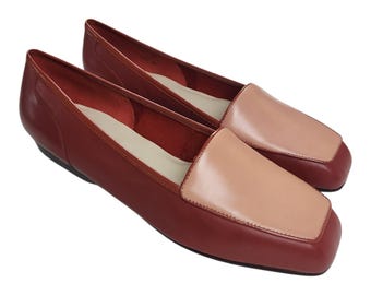 NOS Enzo Angiolini Leather Loafers 10W Two Tone Terracota Brown Rose Pink