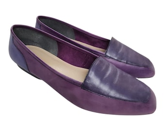 Vintage Enzo Angiolini Leather Loafers Flats 10M Purple Square Toe