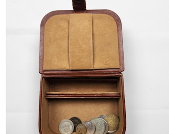 Vintage D H Holmes Co Leder Box Reiseetui Westdeutschland W / Münzen