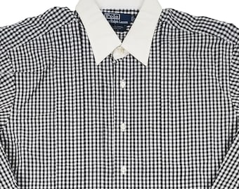 Camicia formale NOS Polo Ralph Lauren Douglas taglia XL a quadri con polsini alla francese, Hong Kong Y2K