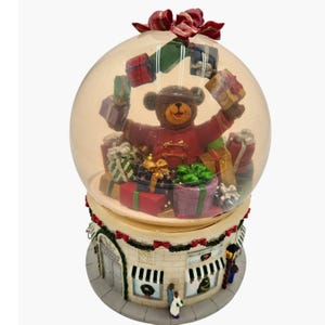 Vintage Lord & Taylor Christmas Snow Globe Musical Light Up Teddy Bear Presents