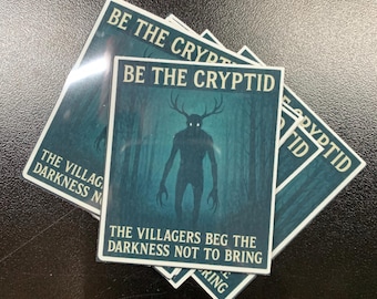 Pegatina Wendigo Cryptid: Sé el Cryptid, vinilo de terror del bosque oscuro para portátiles y diarios.
